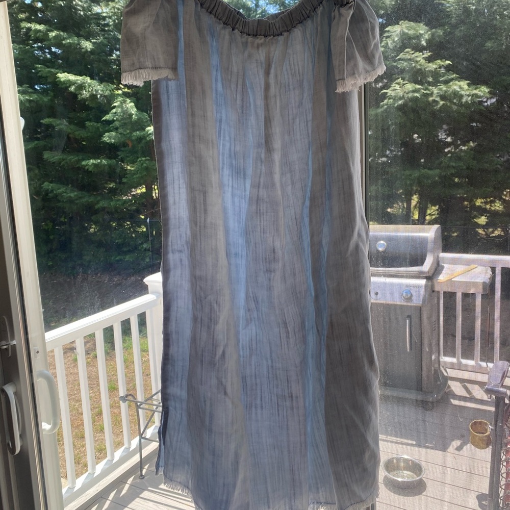 Fringey off the shoulder blue dress